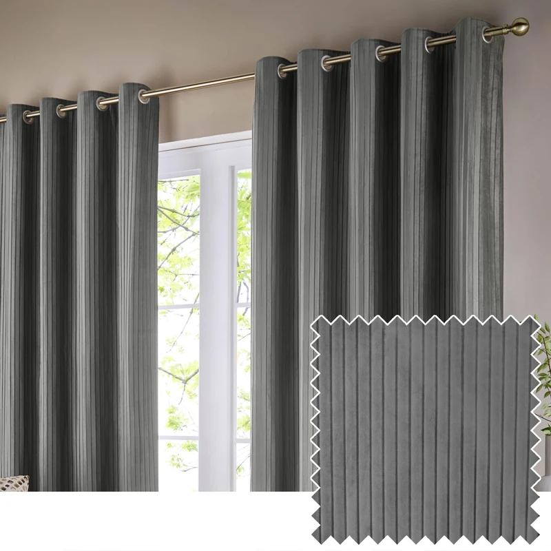 Paoletti Corinthian Velvet Eyelet Curtain Pair - Dove Grey - 229x137cm