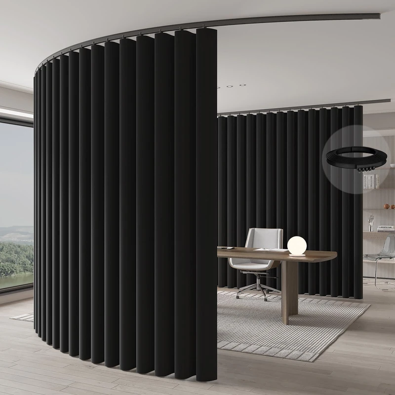 Jilron Room Divider Curtain Ceiling Curtain Track Set for Blackout and Privacy (Black Curtain + Black Track) 106" W x 84" L -1 Piece