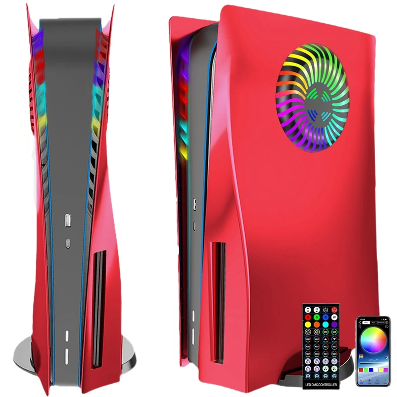 Faceplates with Cooling Openings, RGB Light for PS5 Console, Cover Replacement Plates, Shell Accessories, Anti-Scratch, Dustproof, with LED Lighting Package for PlayStation 5 Disc Edition (Galvanised