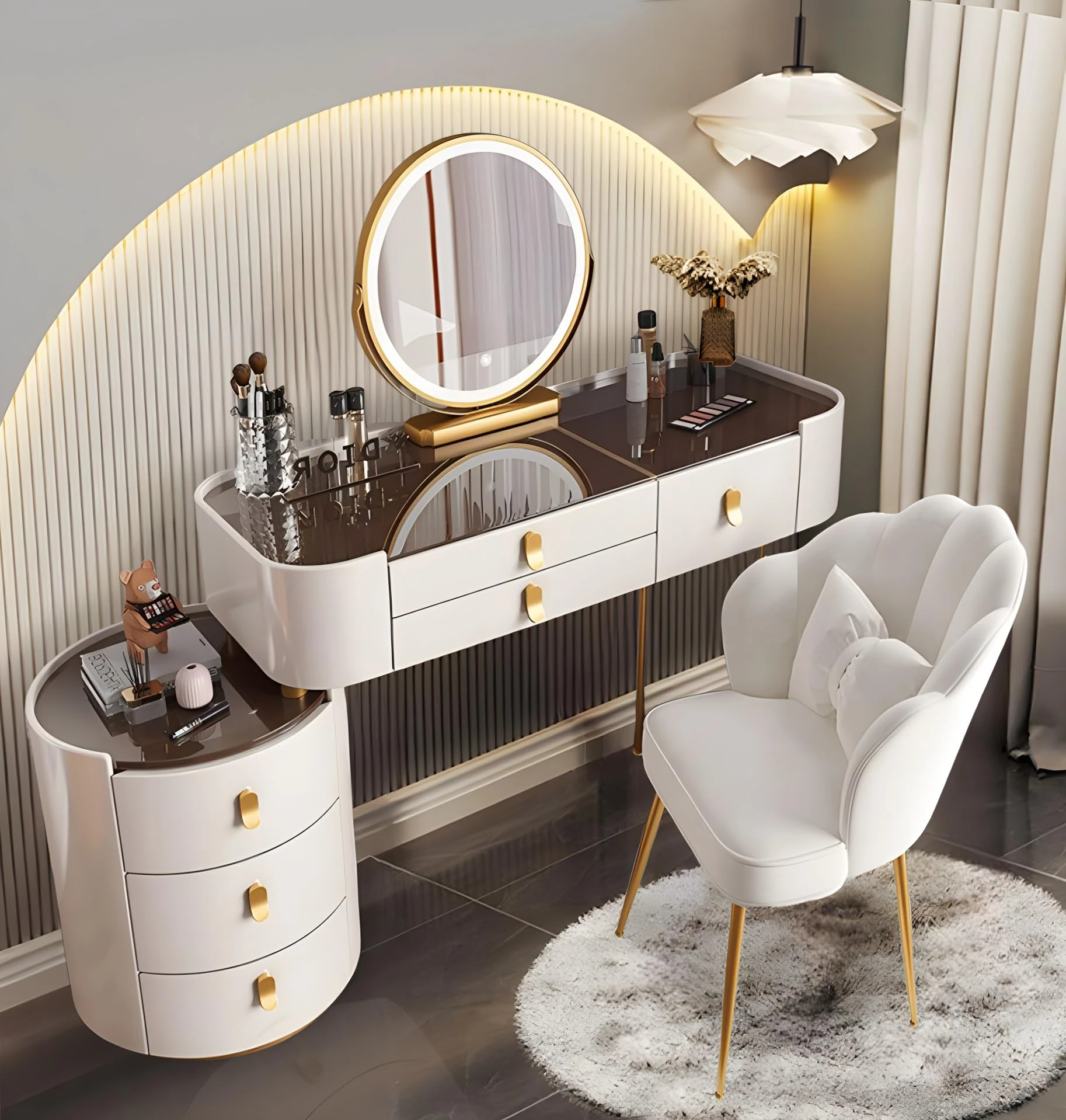 GOOCOO VV Dressing Tables with Mirror And Stool - Vanity Desk Set with 6 Drawers, Touch Screen Makeup Mirror with 3-Color Dimmable Lights, Bedroom Vanity for Girls And Women (WHITE100CM)
