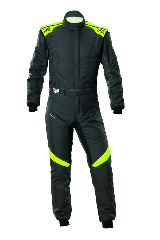Omp - First Evo Race Suit, FIA 8856-2018, Comfort and Breathability, Anthracite/Fluo Yellow, Size 60 - Image 1