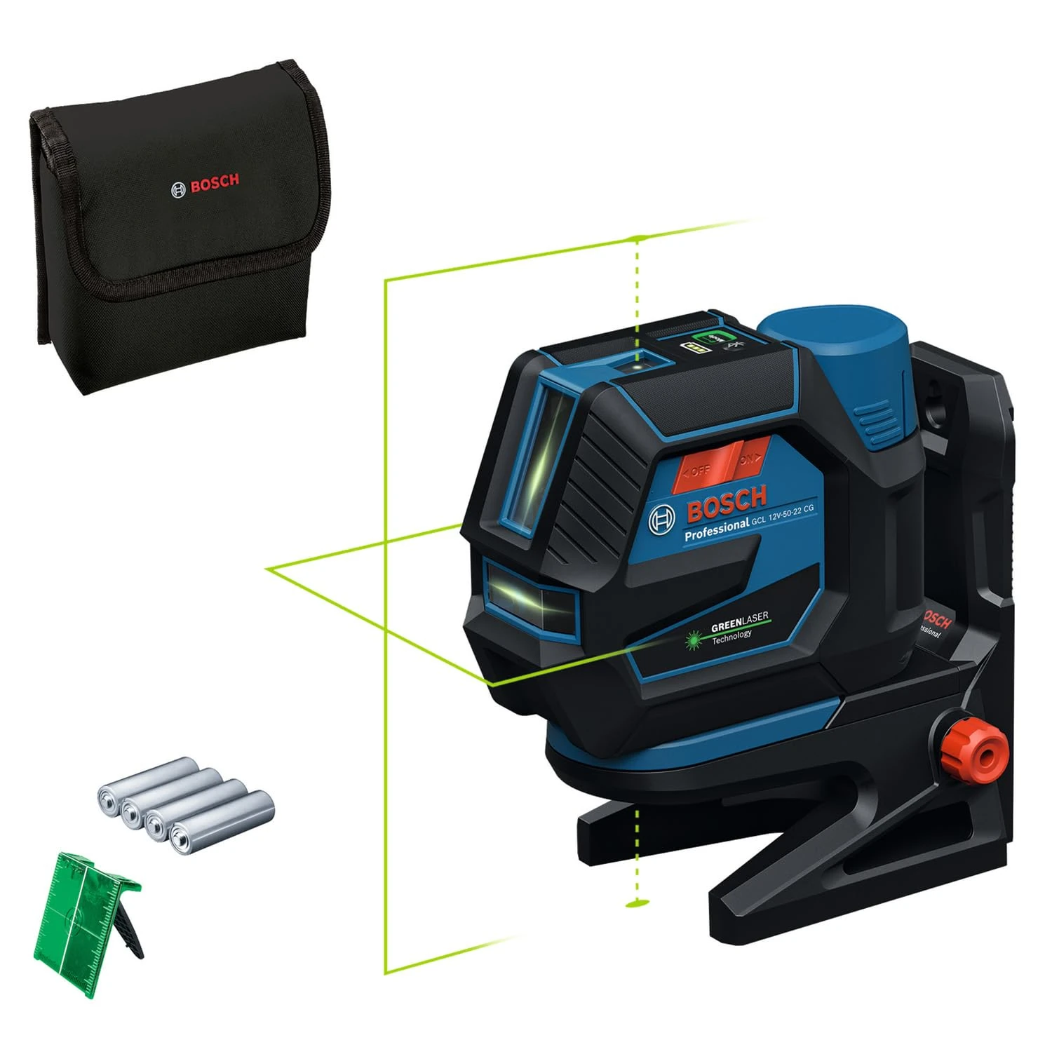 Bosch Professional Combi Laser GCL 12V-50-22 CG (Working Range up to 50 m with Receiver, Dual Power Source, Levelling Remote app, RM 20 Mount, Battery Adapter, 4 x 1,5V LR6 (AA), Pouch)