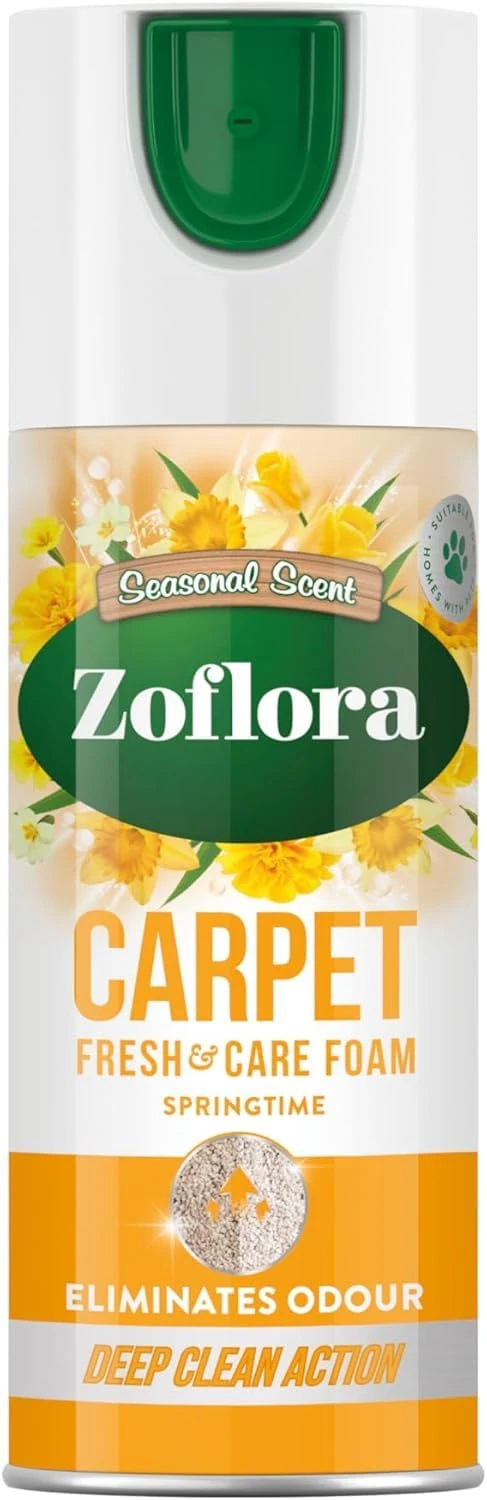 Zoflora Springtime Carpet Foam, 1 x 400ml, Carpet Cleaner, Stain Remover Foam for Carpets and Upholstery, Neutralises Odours, Deep Cleans, Pet Safe