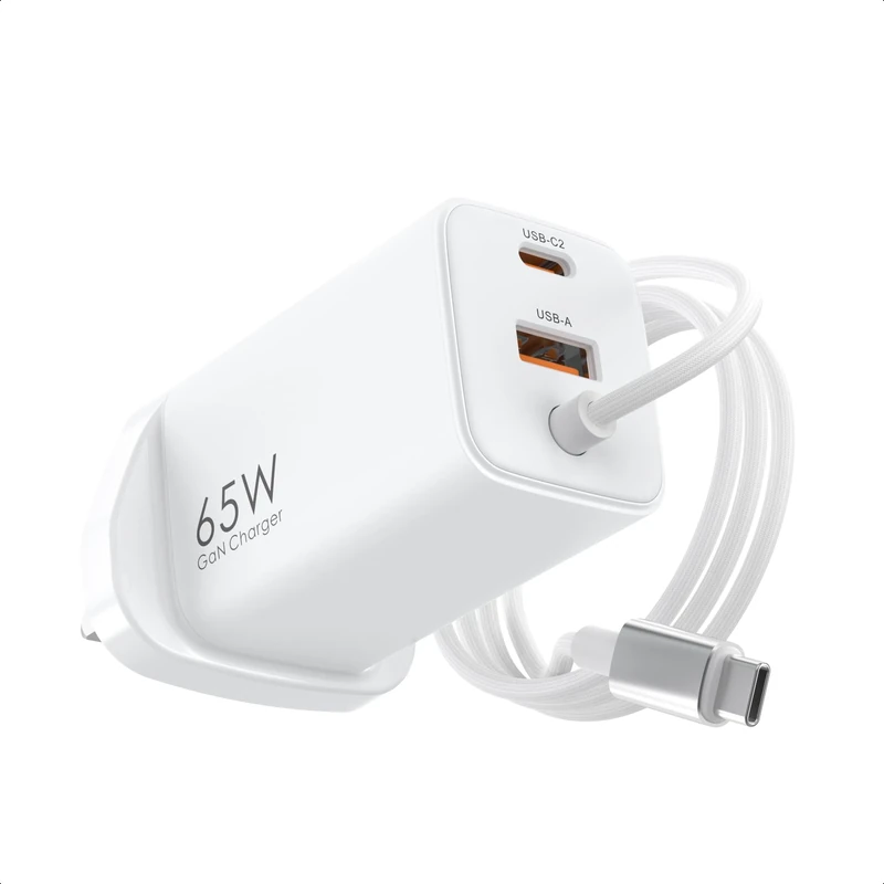 TOPADRE 65W USB C Laptop Charger, 3-Port Fast Charger Plug with 4.92ft Fixed USB-C Cable, PD3.0/QC4+/PPS Power Adapter for MacBook Pro/Air, DEll, HP, Lenovo,ASUS, iPhone, iPad, Galaxy and More, White