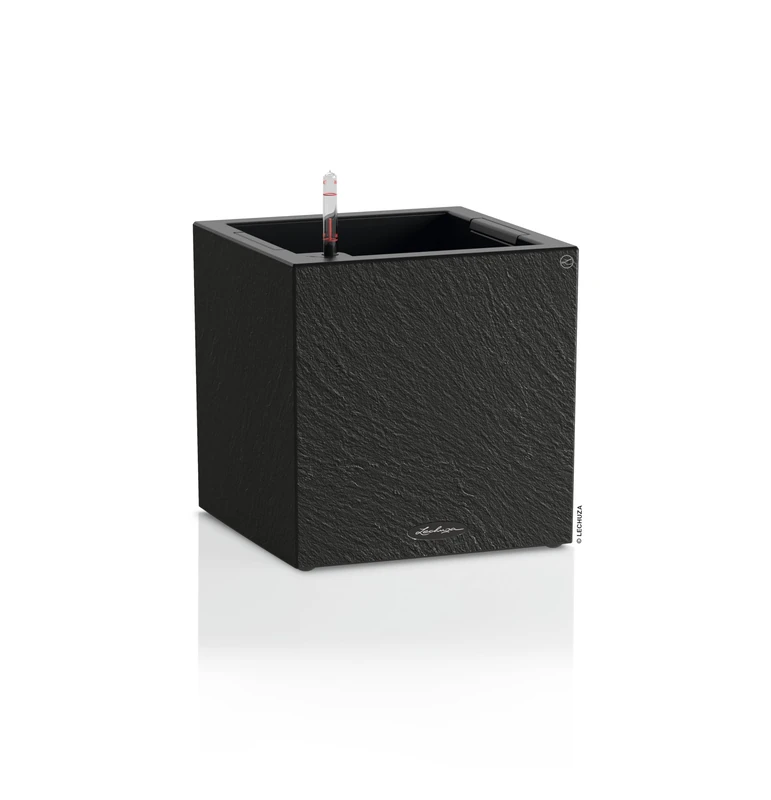 Lechuza - Canto Slatestone 30 Low Dark Grey Planter with Watering System, Water Level Indicator and Plant Insert, Slate Look, 30 x 30 x 30 cm, 15931 - Image 1