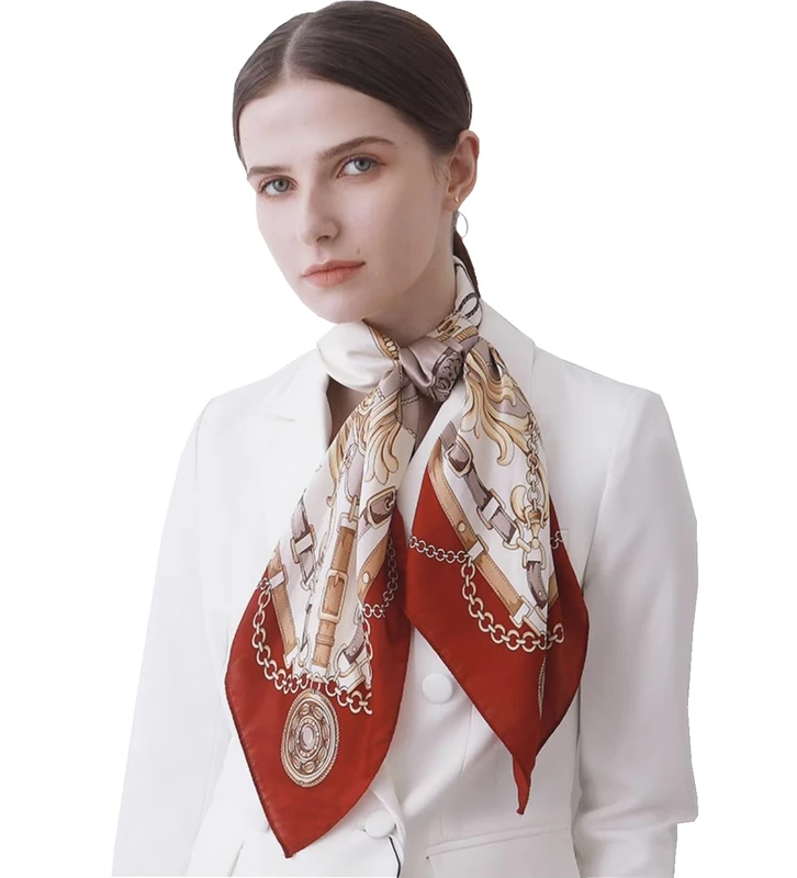ANDANTINO 100% Pure Mulberry Silk Scarf 35" Large Square Lightweight Headscarf –Women’s Hair Wraps-With Gift Packed, Burgundy&brown, Large