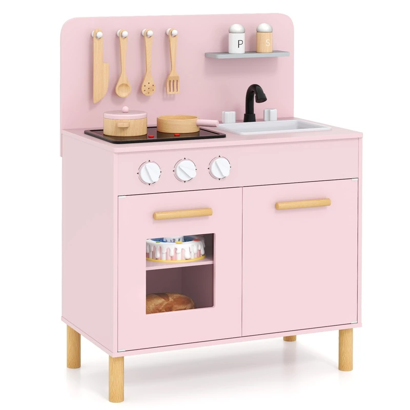 GYMAX Kids Play Kitchen, Wooden Toy Kitchen