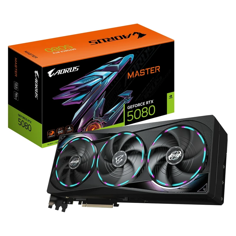 Gigabyte AORUS GeForce RTX 5080 MASTER 16G Graphics Card - 16GB GDDR7, 256bit, PCI-E 5.0, 2805MHz Core Clock, 3 x DisplayPort, 1 x HDMI, GV-N5080AORUS M-16GD