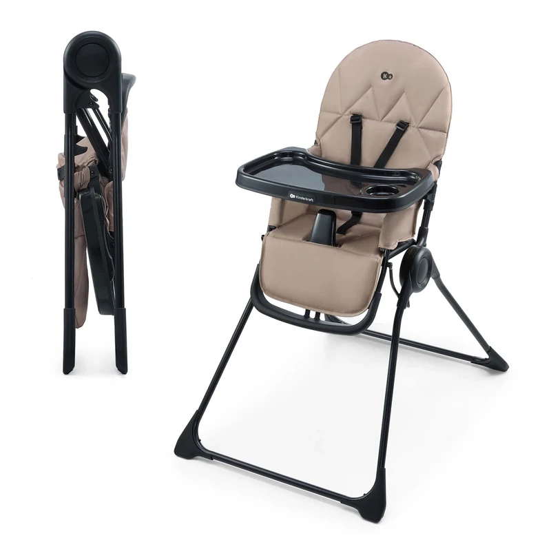 Kinderkraft BINCI Baby High Chair, Lightweight and Foldable with Tray, Footrest and 5 Point Harness, Ideal for Small Spaces and Travel