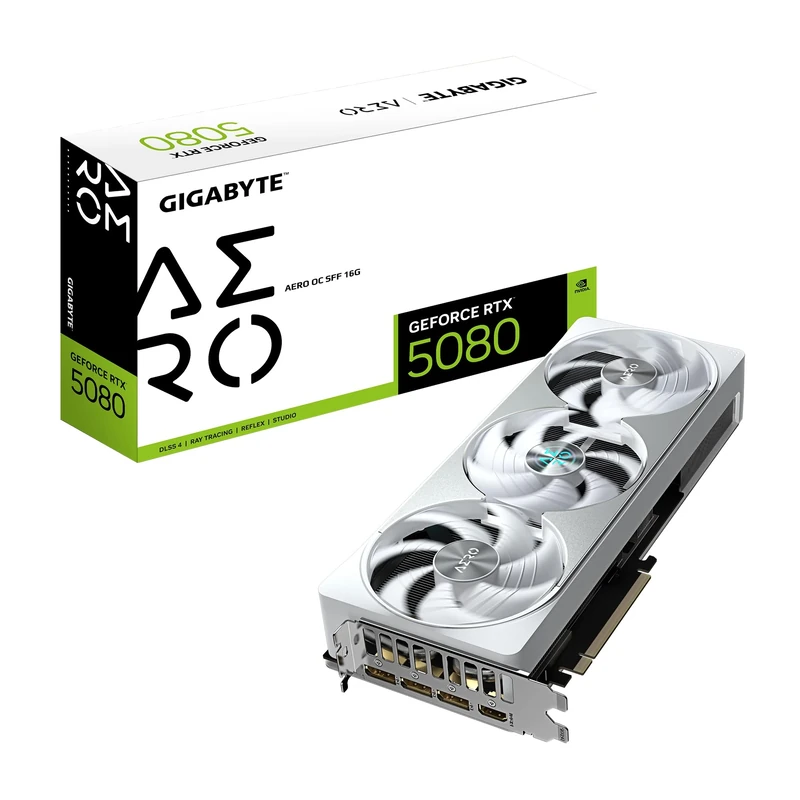 Gigabyte GeForce RTX 5080 AERO OC SFF 16G Graphics Card - 16GB GDDR7, 256bit, PCI-E 5.0, 2730MHz Core Clock, 3 x DisplayPort, 1 x HDMI, GV-N5080AERO OC-16GD