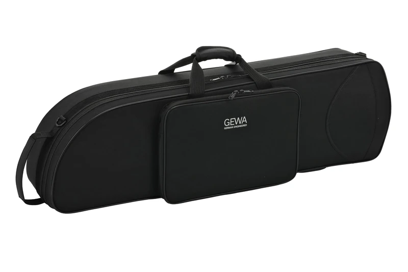 GEWA Trombone Case for Tenor Trombone, Nylon Fabric, Fibreglass Core, incl. Backpack Straps, Individually Adjustable Interior, Accessory and Sheet Music Pocket, Black