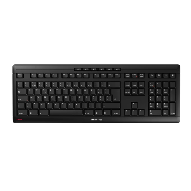 CHERRY STREAM KEYBOARD WIRELESS, Cordless Keyboard, Portuguese Layout (QWERTY), 2.4 GHz RF, Quiet Keys, Flat Design, Battery-Powered, Black - Image 1