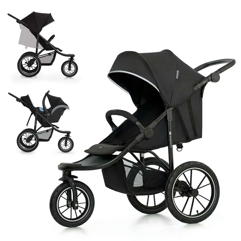Kinderkraft HELSI 2 Buggy up to 22 kg, Buggy from Birth, Stroller with Large Air Tires, Reclining Function, Adjustable Parent Handle, Foldable, Underseat Basket, Black