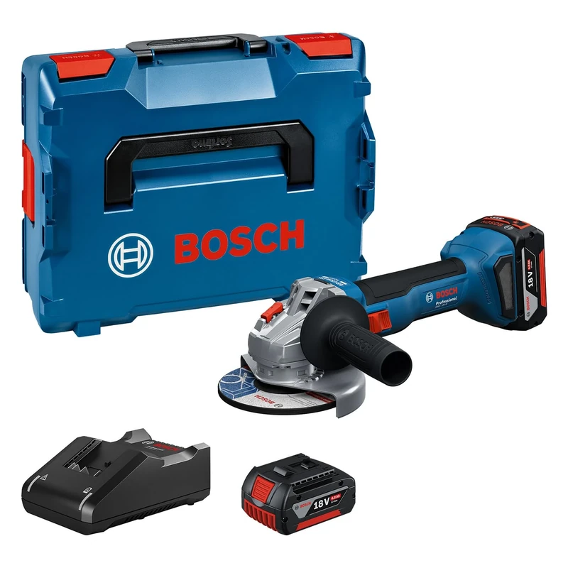 Bosch Professional 18V System Cordless Angle Grinder GWS 18V-8 (Disc Diameter 115mm, incl. 2X GBA 4.0Ah Batteries, GAL 18V-40 Charger, L-BOXX)