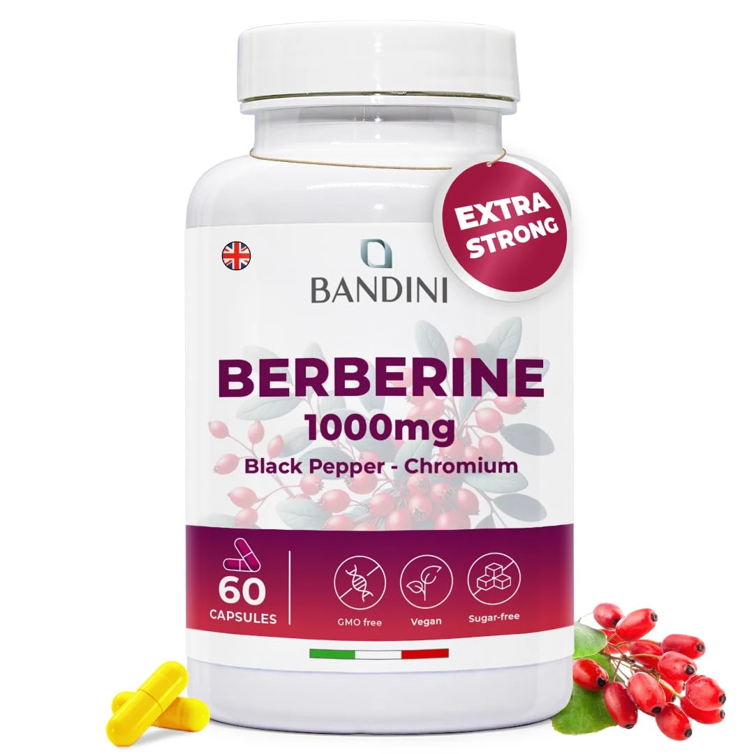Bandini® Berberine 1000mg Pure high Dosage | Pure Berberin HCl from Berberis Aristata 97% + Chromium and Black Pepper | Maximum Absorption | Digestive, Liver, intestinal Function | 60 Vegan Capsules