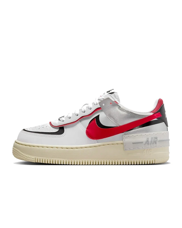 NIKE FN6335-100 Air Force 1 Shadow Women White/Gym RED-Black-Metallic Silver UK 6.5
