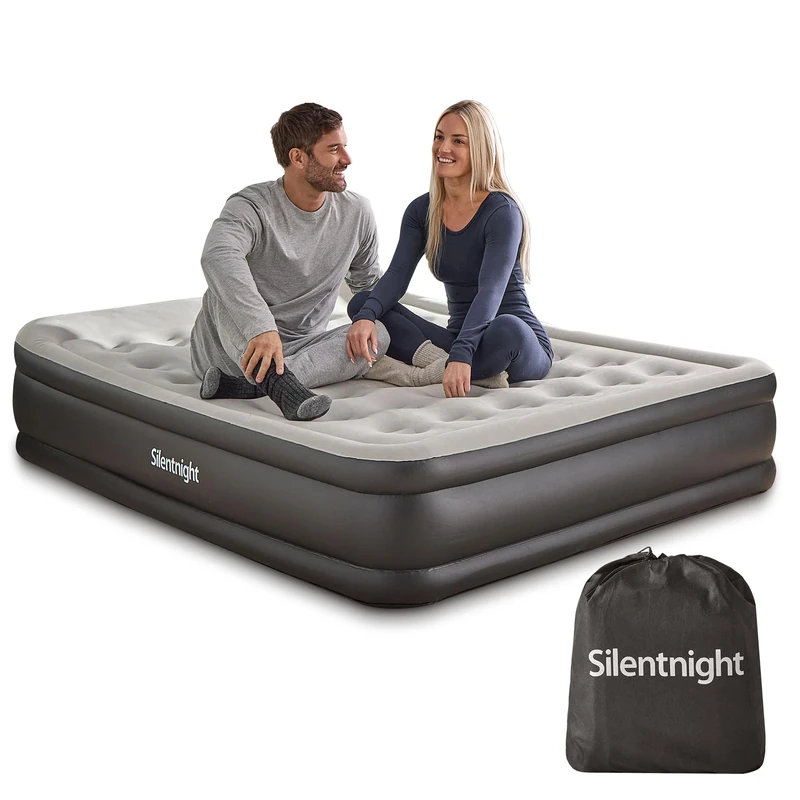 Silentnight Deep Sleep Ultimate Air Bed King with Built in Pump - High Rise Flocked Comfortable Airbed Mattress with Quick Inflation and Deflation with Raised Pillow for Guests and Camping - King