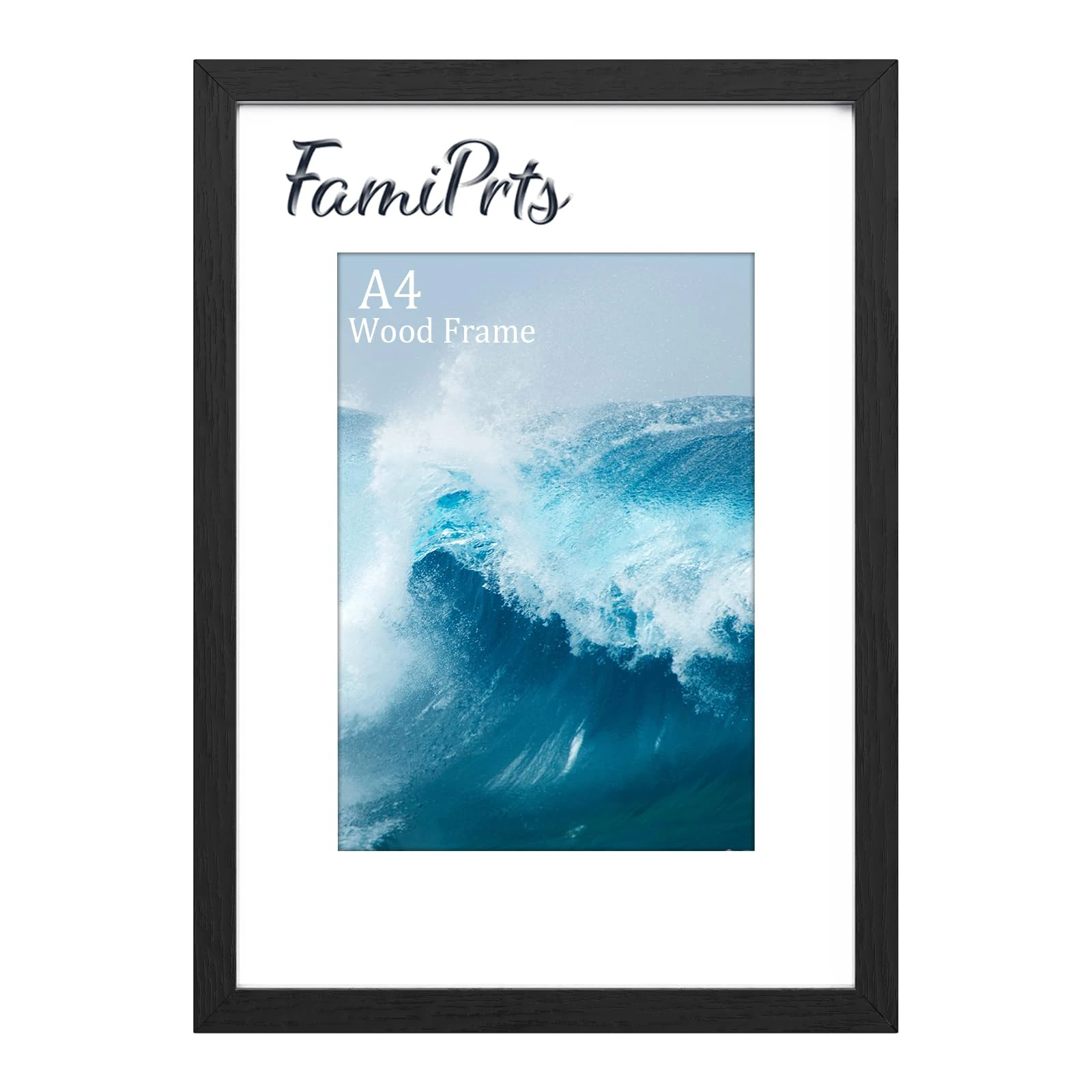 FamiPrts A4 Frame, Wooden A4 Picture Frames, Versatile Black A4 Frame, Dual Orientation (Landscape/Portrait), Includes Stand & Wall Hooks - Wall Mount or Tabletop for Home, Office, Gallery