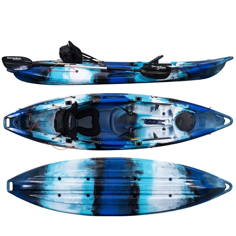 Cambridge Kayaks Quest Single 1 Plus 1 Sit-On-Top Kayak, 180kg Capacity, 208cm Leg Room, 5 Rod Holders, (Blue Camo)