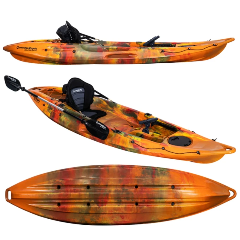 Cambridge Kayaks Quest Single 1 Plus 1 Sit-On-Top Kayak, 180kg Capacity, 208cm Leg Room, 5 Rod Holders, (Orange/Yellow)