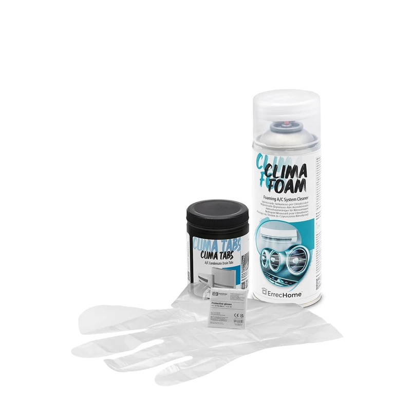 ERRECHOME Cleaning Kit for Air Conditioners, includes Clima Foam Air Conditioner Foaming Cleaner, Clima Tabs 40 Tabs for A/C Condensate Drain, Disposable Gloves