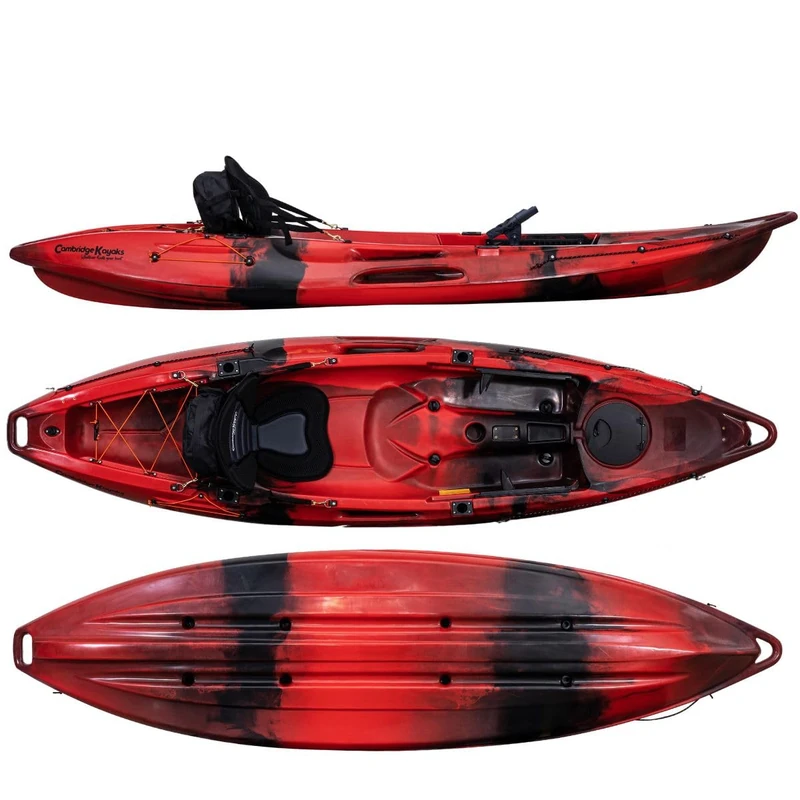 Cambridge Kayaks Quest Single 1 Plus 1 Sit-On-Top Kayak, 180kg Capacity, 208cm Leg Room, 5 Rod Holders, (Red/Black)