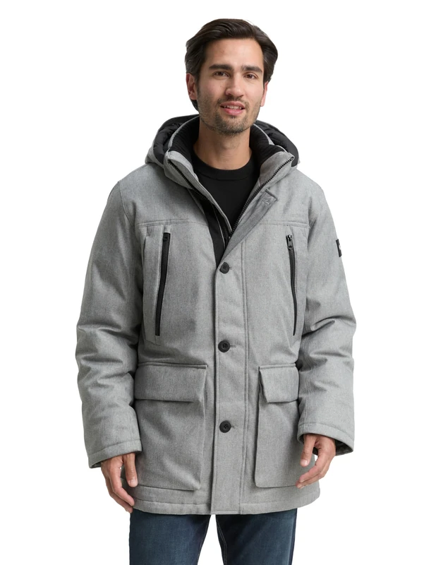 TOM TAILOR Men's 1046972 Parka, 38223-Grey Melange Herringbone, L, 38223 - Grey Melange Herringbone, L