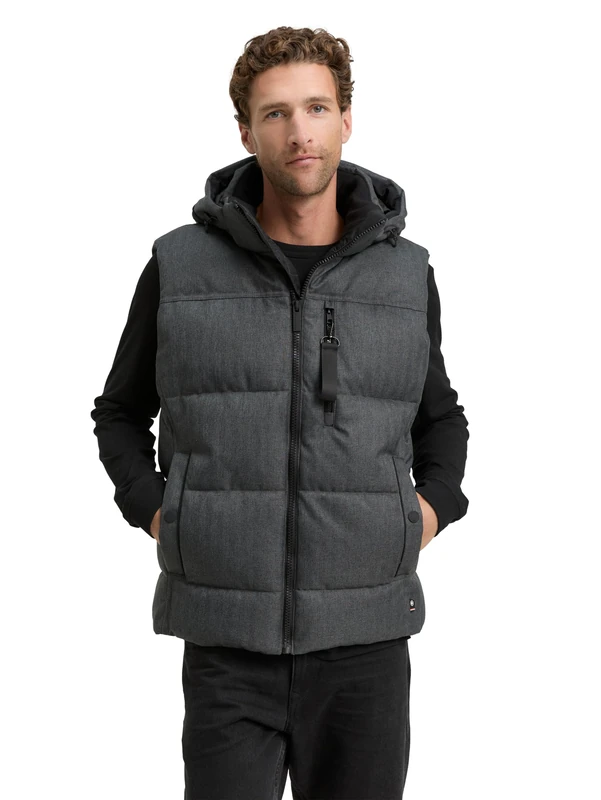 TOM TAILOR Men's 1046976 Vest, 38388 Anthracite Melange Herringbone, S, 38388 - Anthracite Melange Herringbone, S