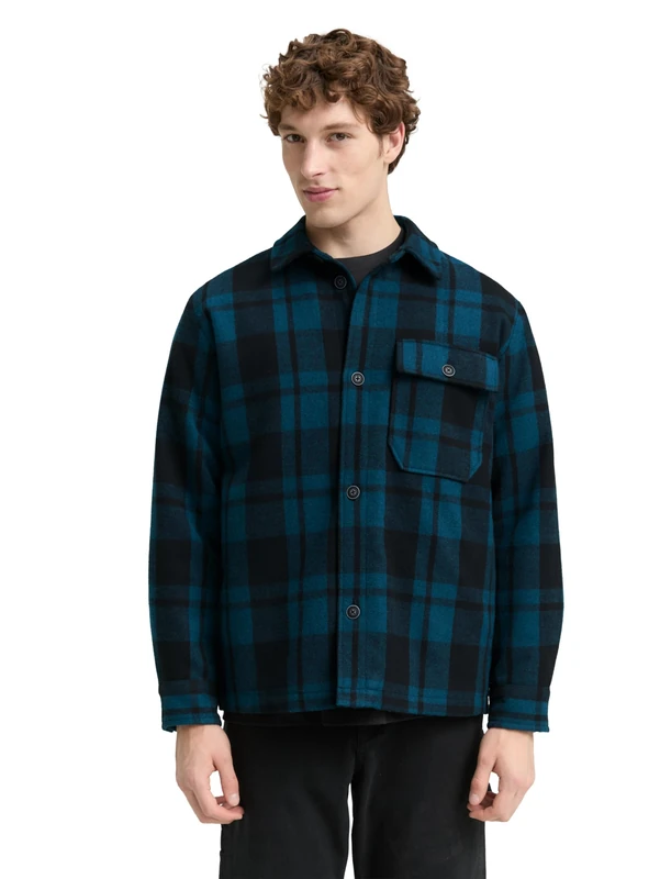 TOM TAILOR Men's 1046920 Jacket, 38568-Deep Pond Green Dark Check, S - Image 1