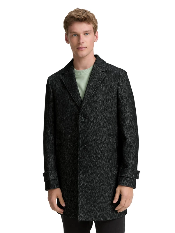 TOM TAILOR Men's 1046987 Wool Coat, 38674-Fussy Salt and Pepper, S