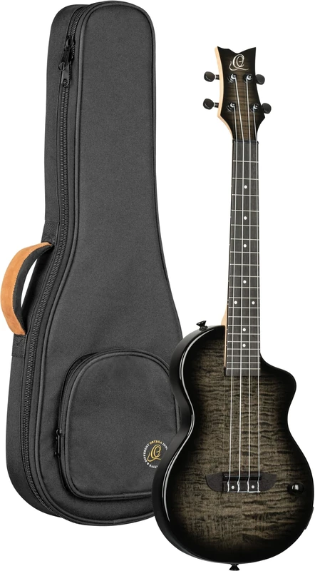 Ortega Guitars Tenor Ukulele Electro-Acoustic – Solid Body – Neo Series – Including Gig Bag – Flamed Maple/Okoume, Black/Grey (NEO-U-TGB)