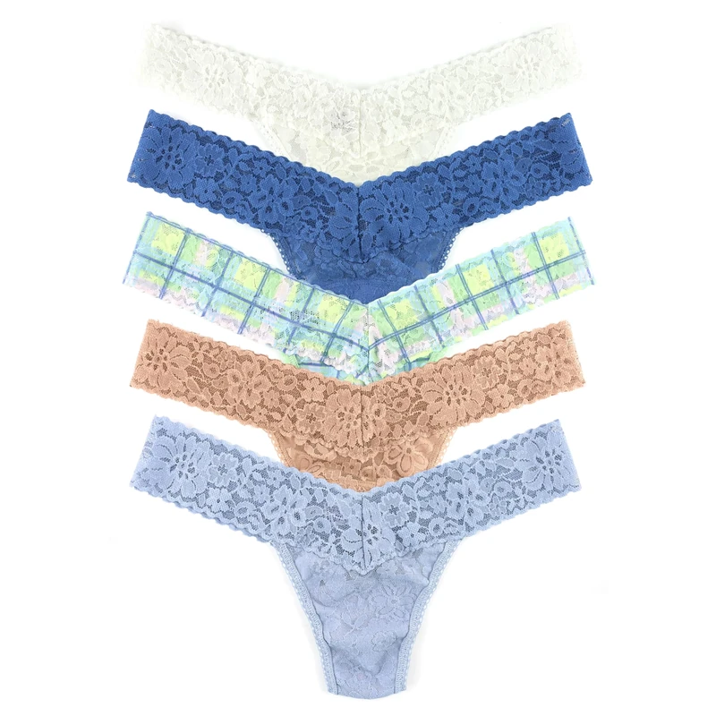 hanky panky, Daily Lace Low Rise Thong 5 Pack, One Size (2-12) Marshmallow, Storm Cloud, Hazy Morning, Taupe, Grey Mist