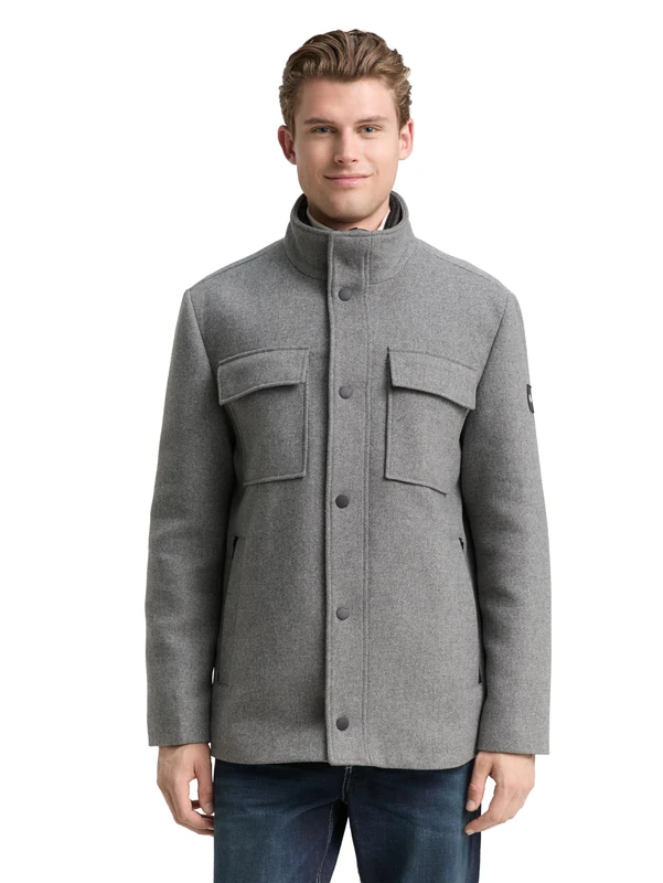 TOM TAILOR Men's 1046984 Jacket, 30507-Light Stone Grey Wool Twill, XXL, 30507 - Light Stone Grey Wool Twill, XXL