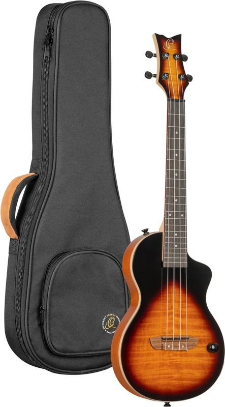 Ortega Guitars Tenor Ukulele Electro-Acoustic – Solid Body – Neo Series – Including Gig Bag – Flamed Maple/Okoume, Black/Brown (NEO-U-TSB)