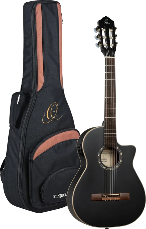 Ortega Guitars Classical Guitar Electro-Acoustic – 3/4 – Family Series – Including Gig Bag – Spruce/Mahogany, Black (RCE125SBK-3/4)