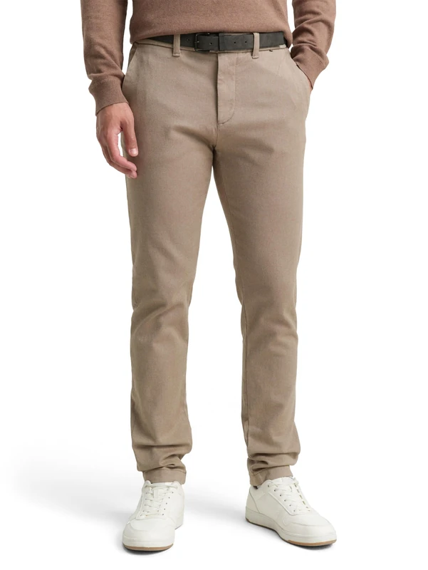 TOM TAILOR Men's 1037547 Trouser, 38564-Beige Brown Zig Zag Structure, 33W / 34L