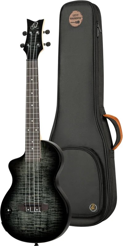 Ortega Guitars Tenor Ukulele Left-Handed – Electro-Acoustic, Solid Body – Neo Series – Including Gig Bag – Flamed Maple/Okoume, Black/Grey (NEO-U-TGB-L)
