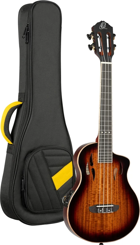 Ortega Guitars Tenor Ukulele Electro-Acoustic – Solid Body – Tourplayer Series – Including Gig Bag – Acacia/Okoume, Brown (RTPX-U-ACA)