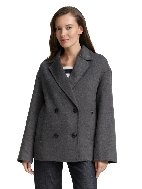 TOM TAILOR Women's 1048285 Jacket, 38422-Dark Anthra Melange, L, 38422 - Dark Anthra Melange, L