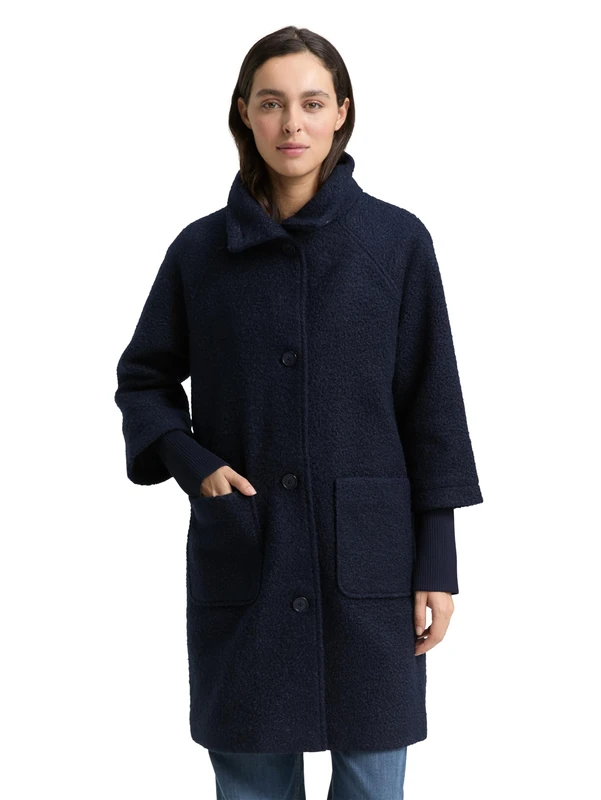 TOM TAILOR Women's 1046604 Bouclé Coat with Stand-Up Collar, 10668 - Sky Captain Blue, XXL