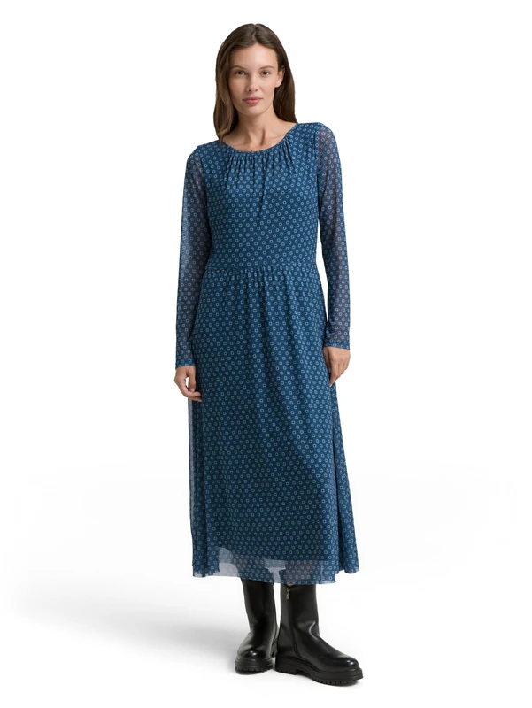 TOM TAILOR Women's 1047637 Dress, 38407-Teal Geometric Minimal Design, 42
