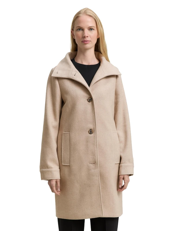 TOM TAILOR Women's 1047522 Coat, 38364-Beige Herringbone, M, 38364 - Beige Herringbone, M