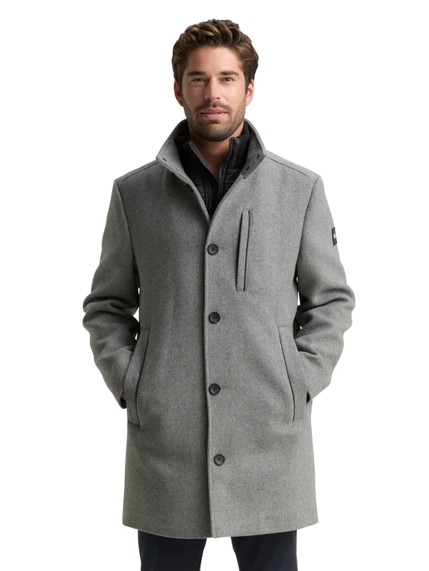 TOM TAILOR Men's 1046983 Wool Coat, 30507-Light Stone Grey Wool Twill, S, 30507 - Light Stone Grey Wool Twill, S