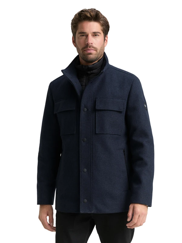 TOM TAILOR Men's 1046984 Jacket, 32530-Blue Small Herringbone, XXL