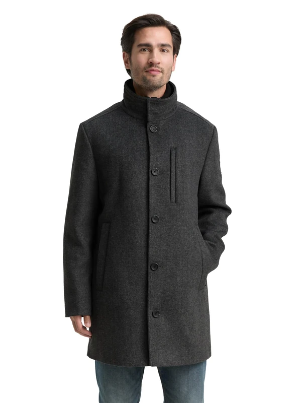 TOM TAILOR Men's 1046983 Wool Coat, 30500-Dark Grey Black Herringbone, M, 30500 - Dark Grey Black Herringbone, M