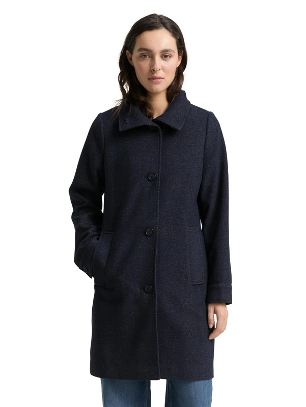 TOM TAILOR Women's 1047522 Coat, 38363-Navy Heringbone, 3XL, 38363 - Navy Herringbone, 3XL
