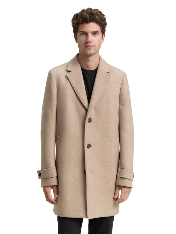 TOM TAILOR Men's 1046987 Wool Coat, 36083-Taupe Wool Twill, L, 36083 - Taupe Wool Twill, L