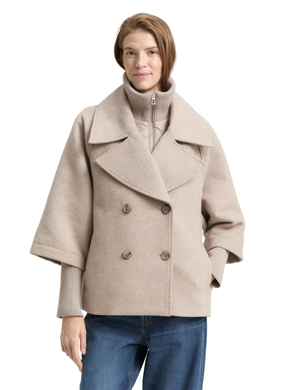 TOM TAILOR Women's Cape Jacket, 38330 - Soft Taupe Melange, XS