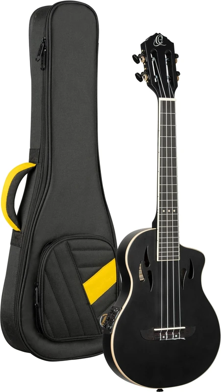 Ortega Guitars Tenor Ukulele Electro-Acoustic – Solid Body – Tourplayer Series – Including Gig Bag – Spruce/Okoume, Black (RTPS-U-SBK)