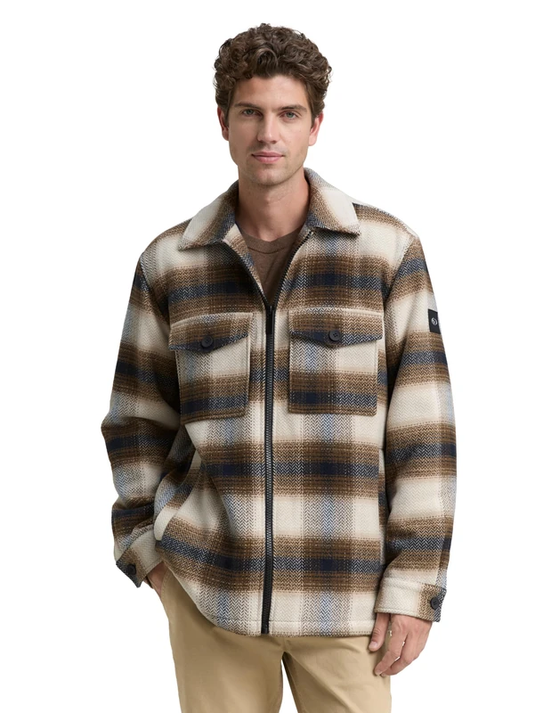 TOM TAILOR Men's 1046988 Jacket, 38667-Brown Blue Check, S